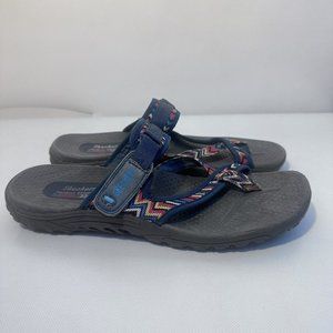 Skechers Sandals Women 10 Blue Outdoor Lifestyle Reggae Toe Strap Gorp H…